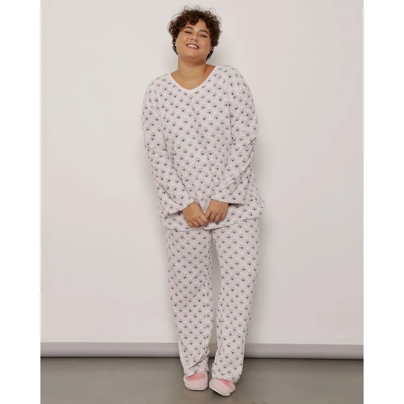 Pijama Plus Size Feminino Longo Estampa Coala Soft Rosa G2