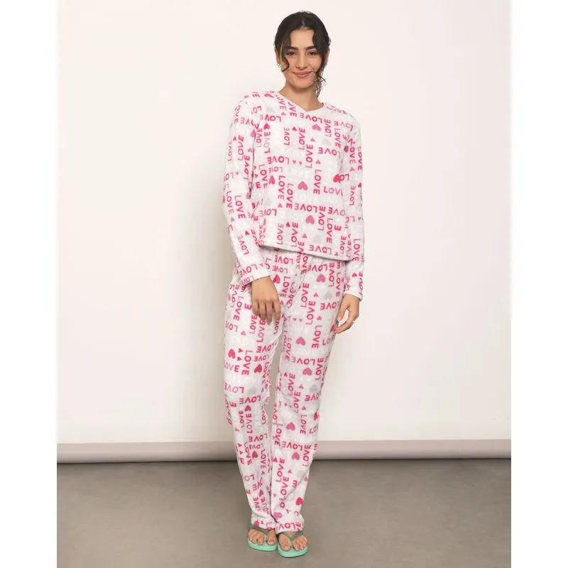 Pijama Feminino Longo Estampa Love Soft Off White P