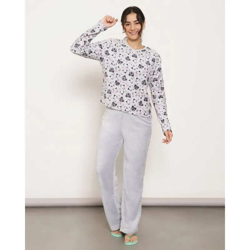 Pijama Feminino Longo Estampa Coala Soft Cinza GG