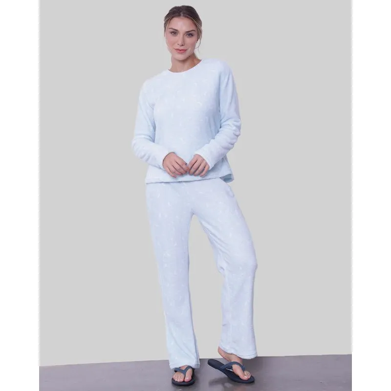 Pijama Feminino Manga Longa Lua Soft Azul Claro P