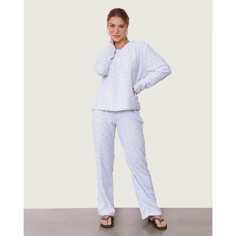 Pijama Feminino Longo Soft Azul Claro GG