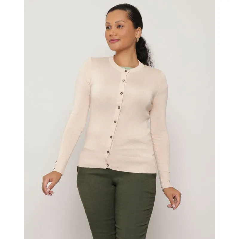 Cardigan Feminino Tricô Manga Longa Com Botão Bege P