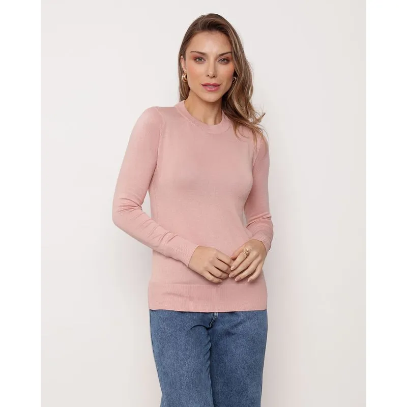 Suéter Feminino Tricô Liso Rosa P