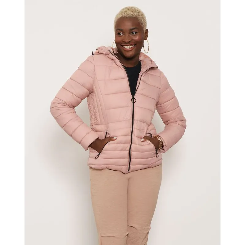 Jaqueta Feminina Puffer Capuz Rosa M
