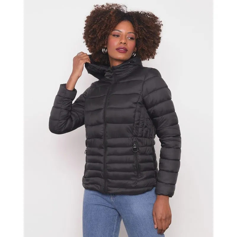 Jaqueta Feminina Puffer Capuz Donatta Preta P