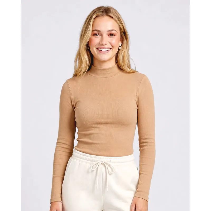 Blusa Feminina Canelada Manga Longa Bege P