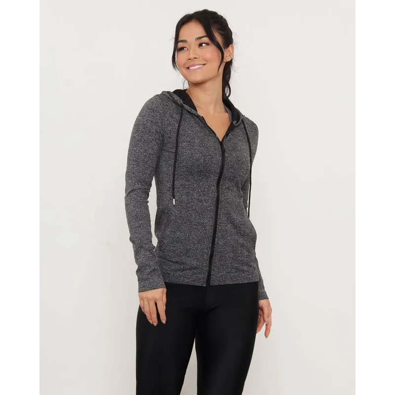 Jaqueta Feminina Com Zíper Fitness Sem Costura Cinza GG