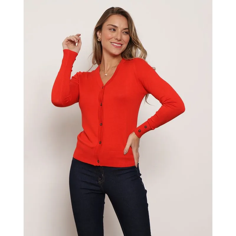 Cardigan Feminino Tricô Básico Vermelho GG