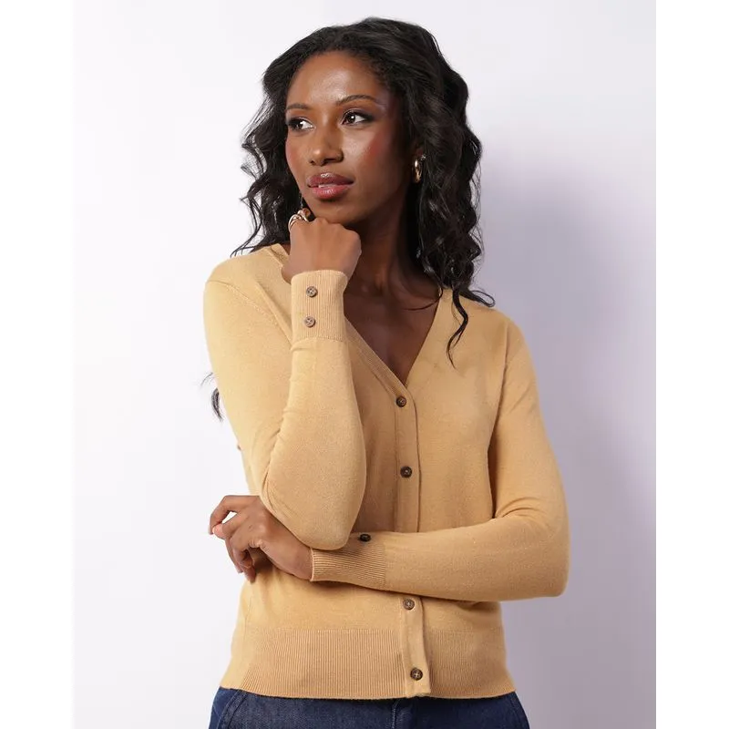 Cardigan Feminino Tricô Com Botões Bege Escuro G