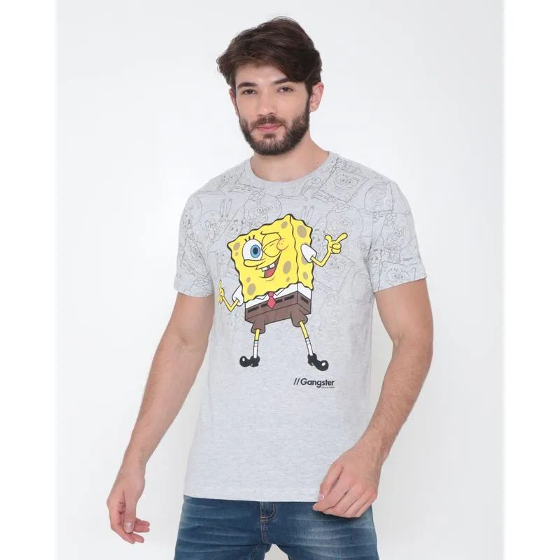 Camiseta Masculina Bob Esponja Gangster Cinza G