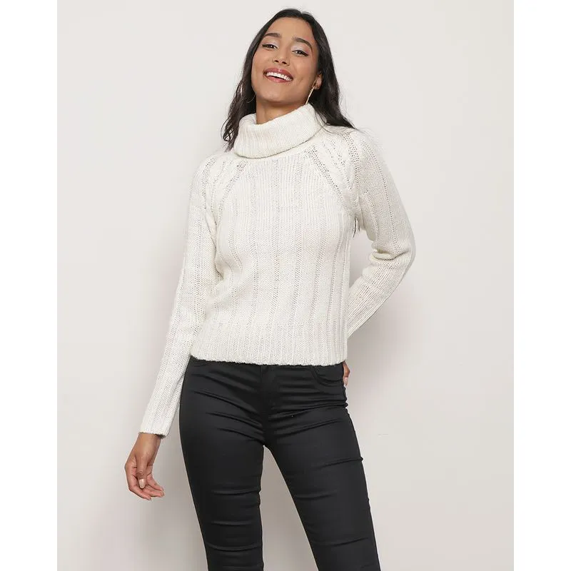 Suéter Feminina Gola Alta Tricô Off White M