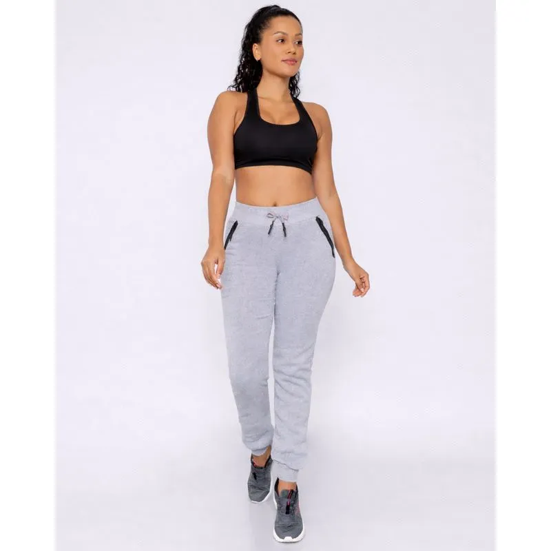 Calça Moletom Fitness Feminina Fitter Jogger Cinza UN