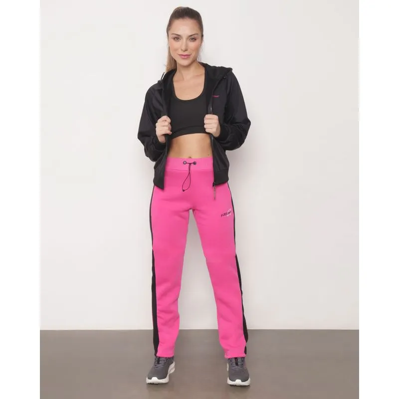 Calça Moletom Feminino Recorte Lateral Fitness Fitter Rosa M