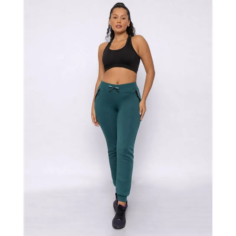 Calça Moletom Fitness Feminina Fitter Jogger Verde P