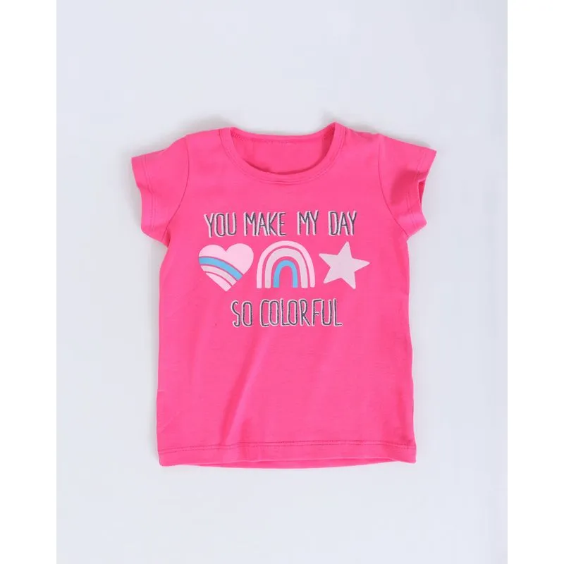 Blusa Bebê Manga Curta Glitter Colorful Rosa Médio 2