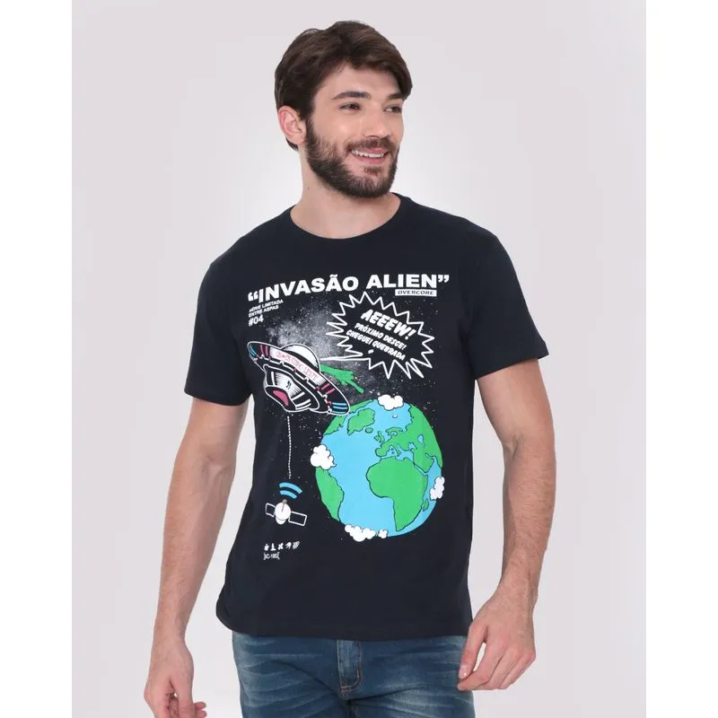 Camiseta Masculina Invasão Alien Overcore Marinho M