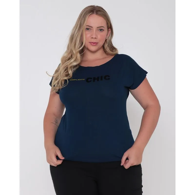 Blusa Plus Size Feminina Gola Canoa Marinho G3