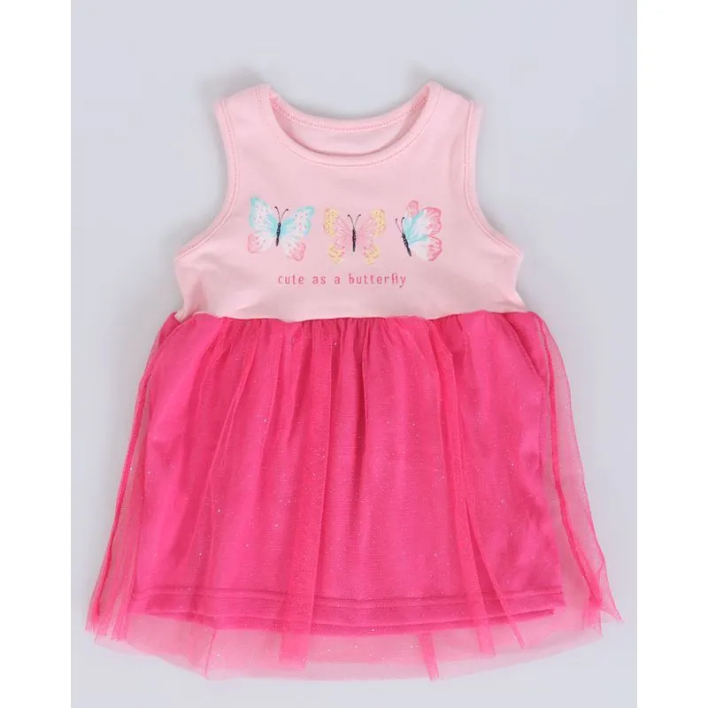 Vestido Bebê Borboletas Tule Glitter Rosa Claro M