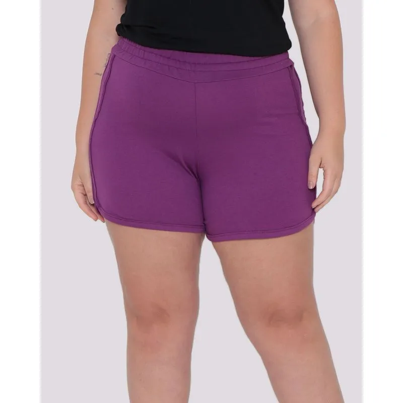 Short Plus Size Feminino Moletinho Boxer Roxo G3