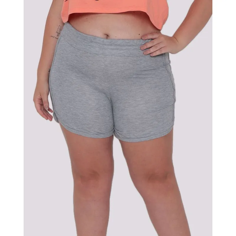 Short Plus Size Feminino Moletinho Boxer Cinza G2