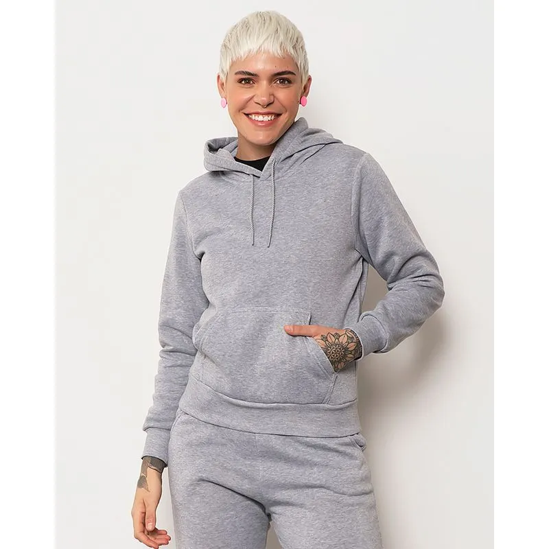 Blusão Moletom Feminino Com Capuz Mescla P