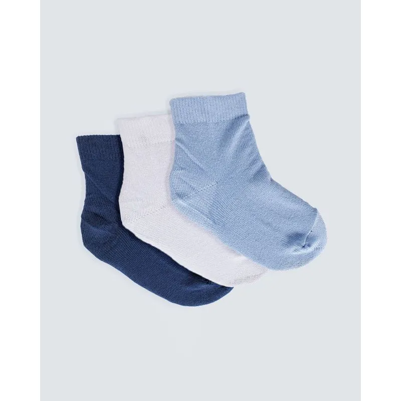 Kit Meia Bebê 3 Pares Soquete Lisas Azul Branco Marinho 17 A 22