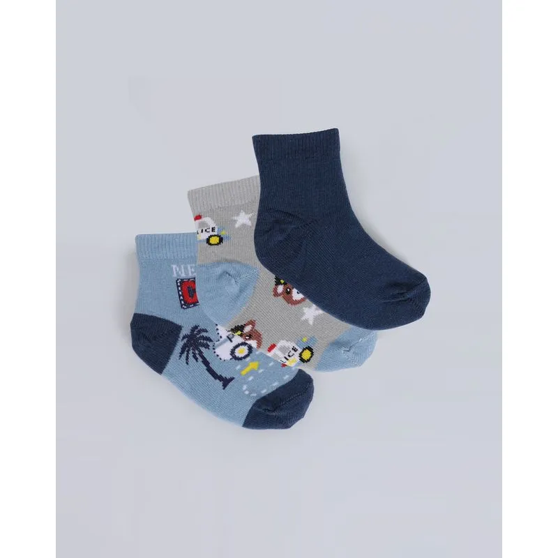 Kit Meia Bebê 3 Pares Soquete Azul Marinho Cinza 17 A 22