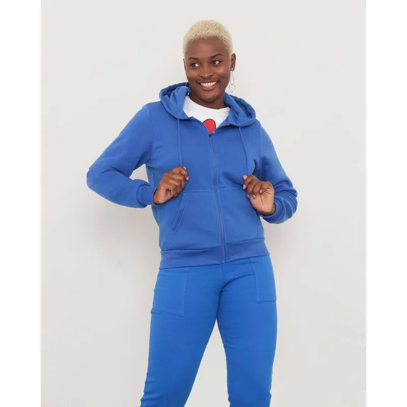 Jaqueta Moletom Feminina Com Capuz Azul M