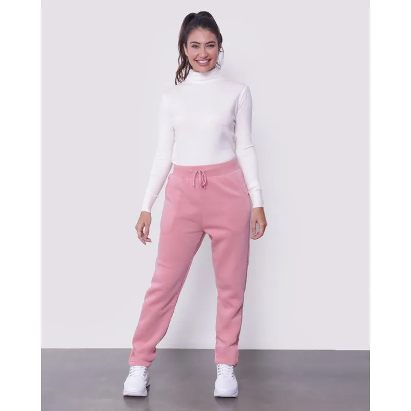 Calça Moletom Feminina Reta Com Bolsos Rosa M