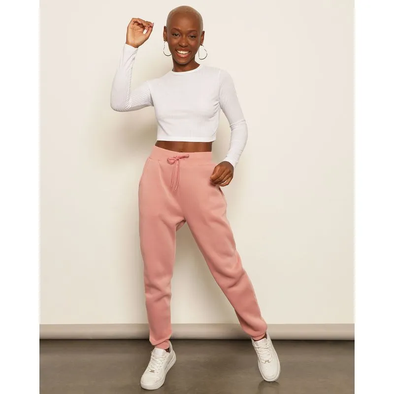 Calça Moletom Feminina Peluciada Jogger Com Bolsos Rosa G