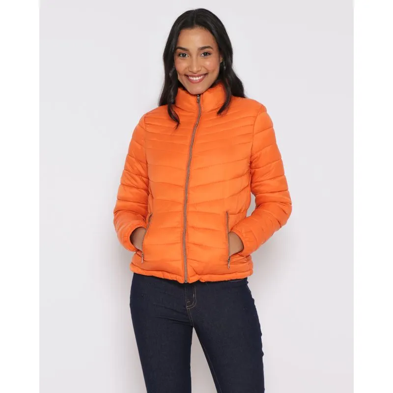 Jaqueta Feminina Puffer Gola Alta Laranja P
