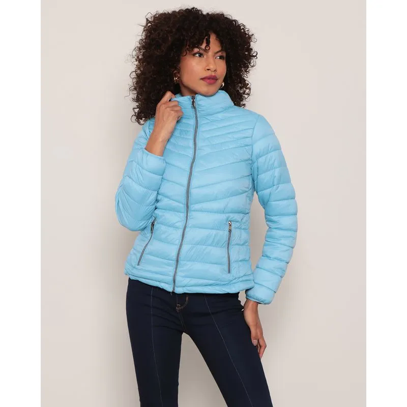 Jaqueta Feminina Puffer Gola Alta Azul P