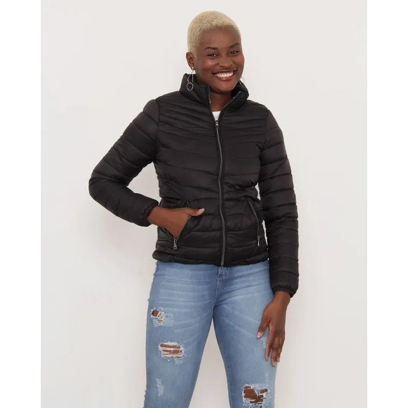 Jaqueta Feminina Gola Alta Puffer Preta G