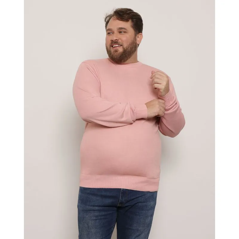 Suéter Plus Size Masculina Tricô Gola Redonda Rosa G1