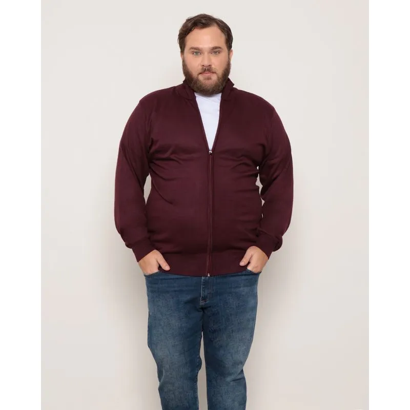Casaco Masculino Plus Size Gola Alta Tricô Vinho G1