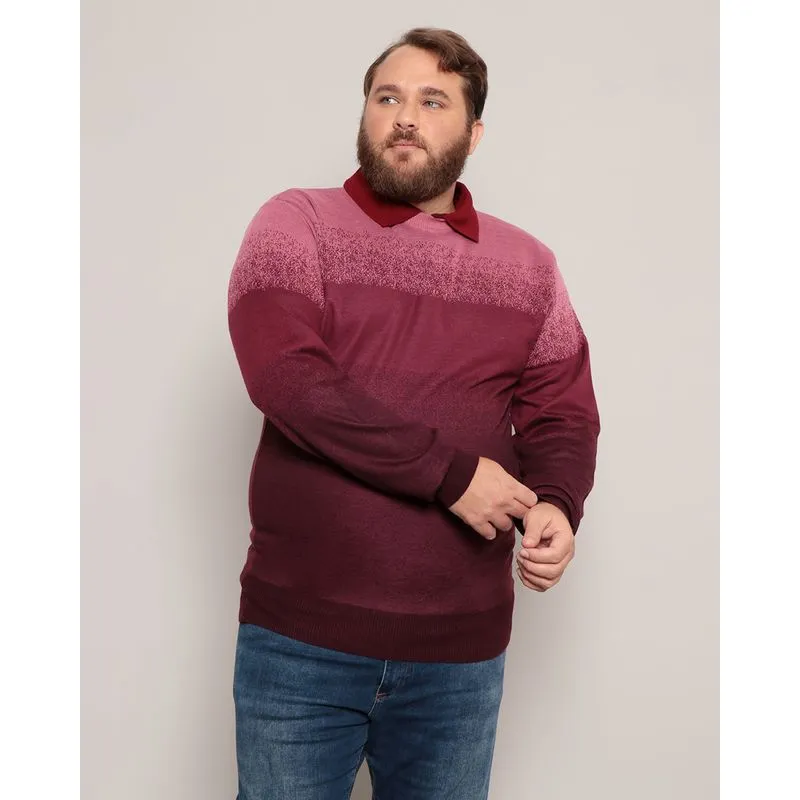 Suéter Plus Size Masculino Tricô Degradê Rosa Claro G1