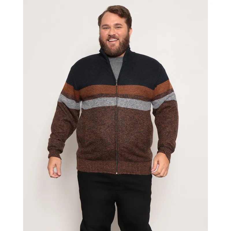 Casaco Plus Size Masculino Tricô Flanelado Marinho G1