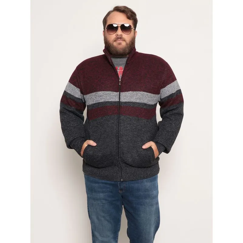 Casaco Plus Size Masculino Tricô Flanelado Vinho G1