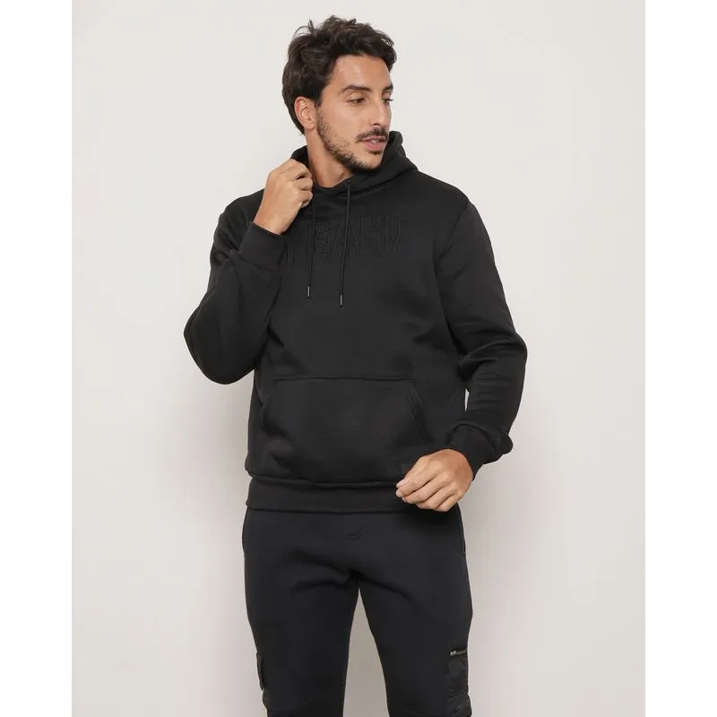 Blusão Masculino Moletom Com Capuz Bolso Canguru Preto P