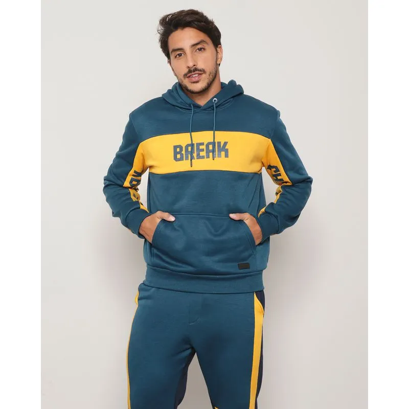 Blusão Moletom Masculino Peluciado Recortes Estampados Com Capuz Verde G