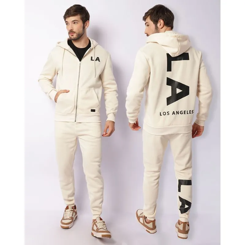 Jaqueta Moletom Masculina Peluciada Estampada Com Capuz Off White P