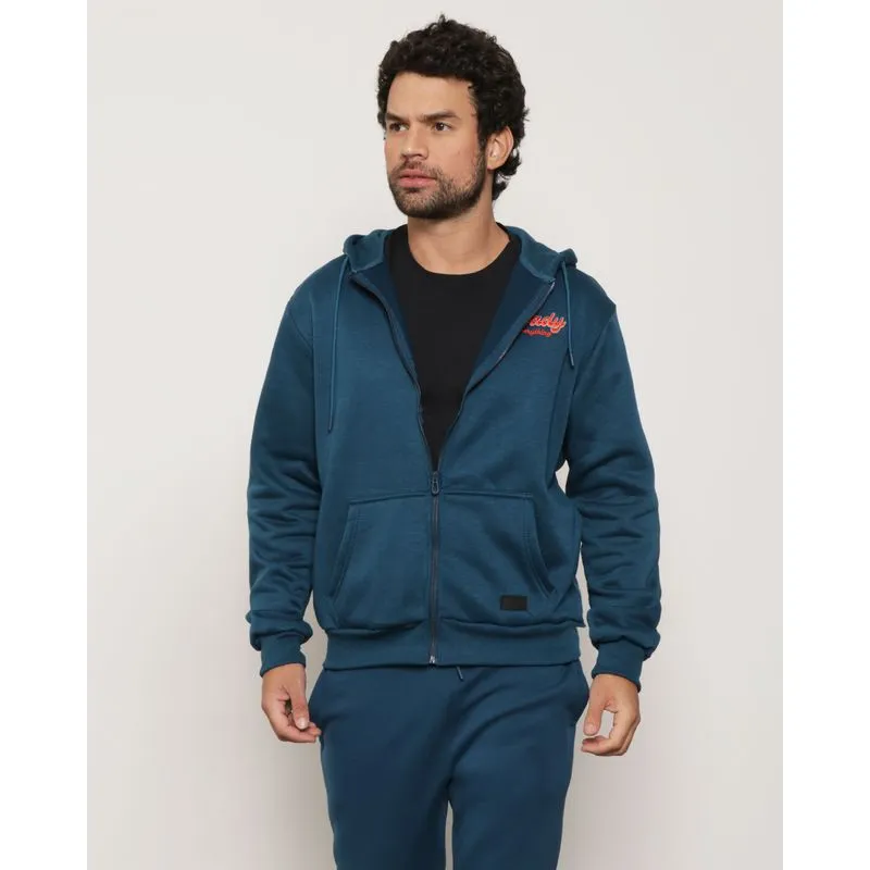 Jaqueta Moletom Masculina Com Capuz Estampa nas Costas Azul M