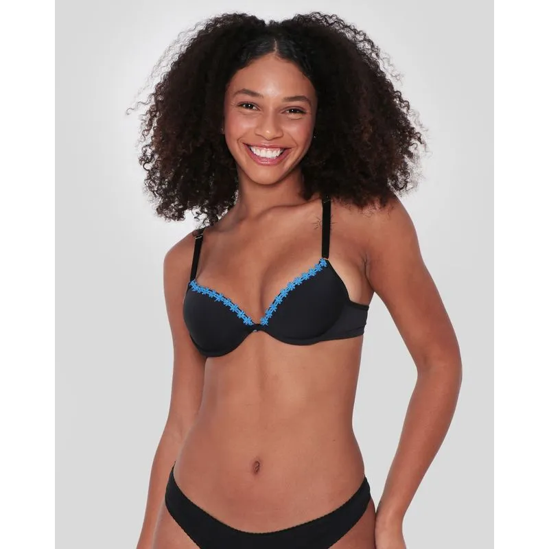 Sutiã Avulso Bojo Bolha Push Up Renda Azul Preto 40