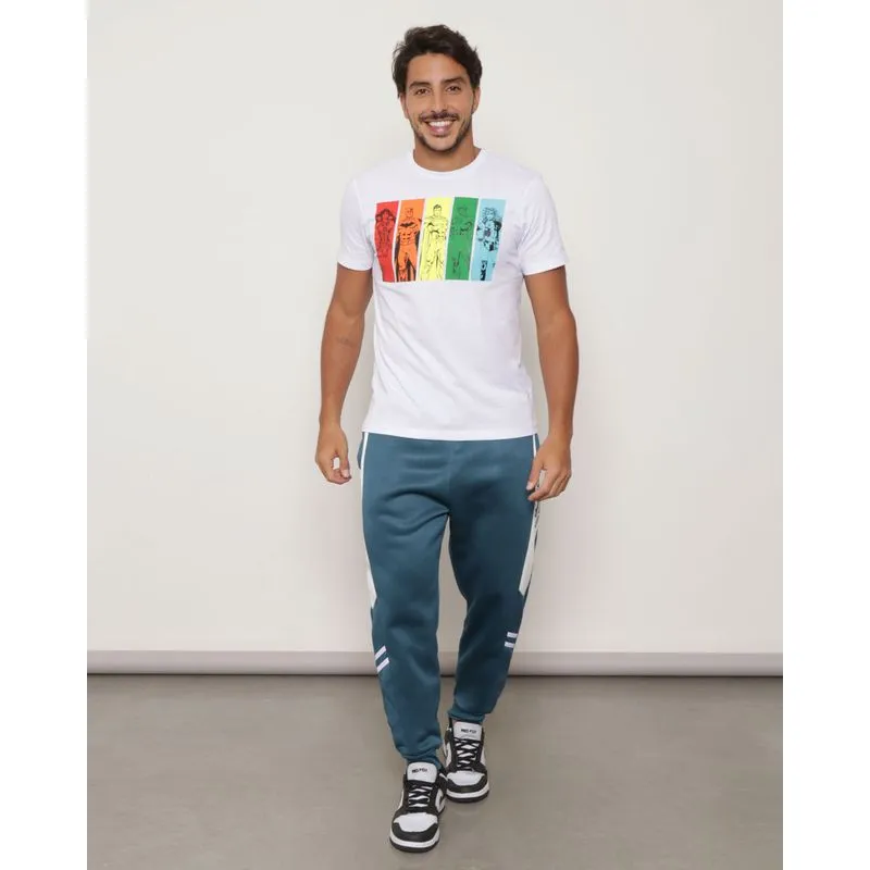Calça Masculina Helanca Jogger Com Bolso e Recorte Azul G