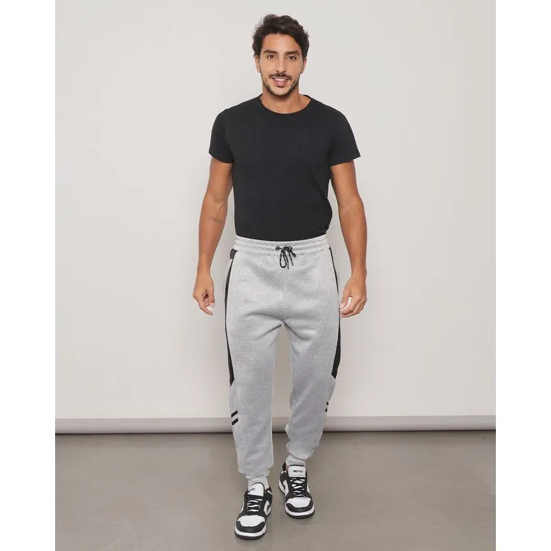 Calça Masculina Helanca Jogger Com Bolso e Recorte Cinza M