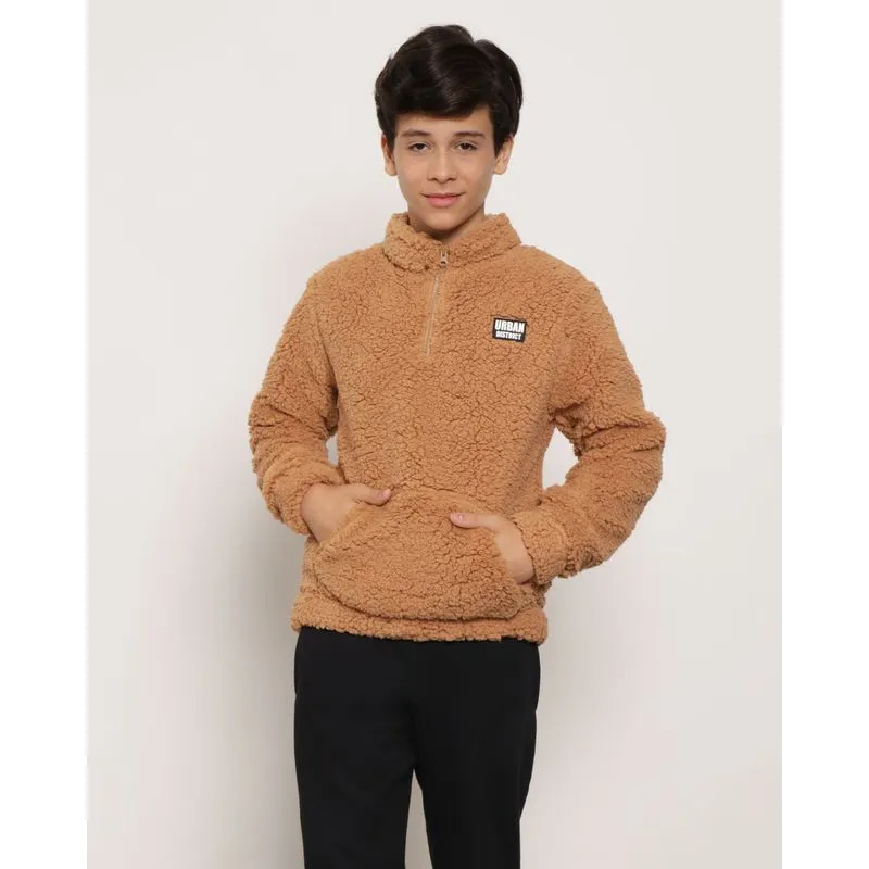 Blusão Juvenil Bolso Canguru Sherpa Bege 10