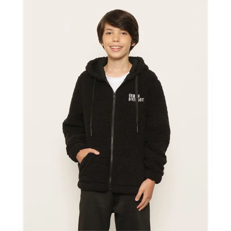 Casaco Juvenil Capuz e Bolso Canguru Sherpa Preto 16