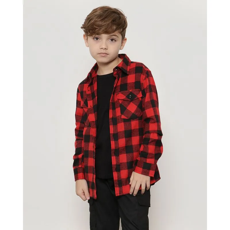 Camisa Infantil Xadrez Manga Longa Flanelada Vermelha 6
