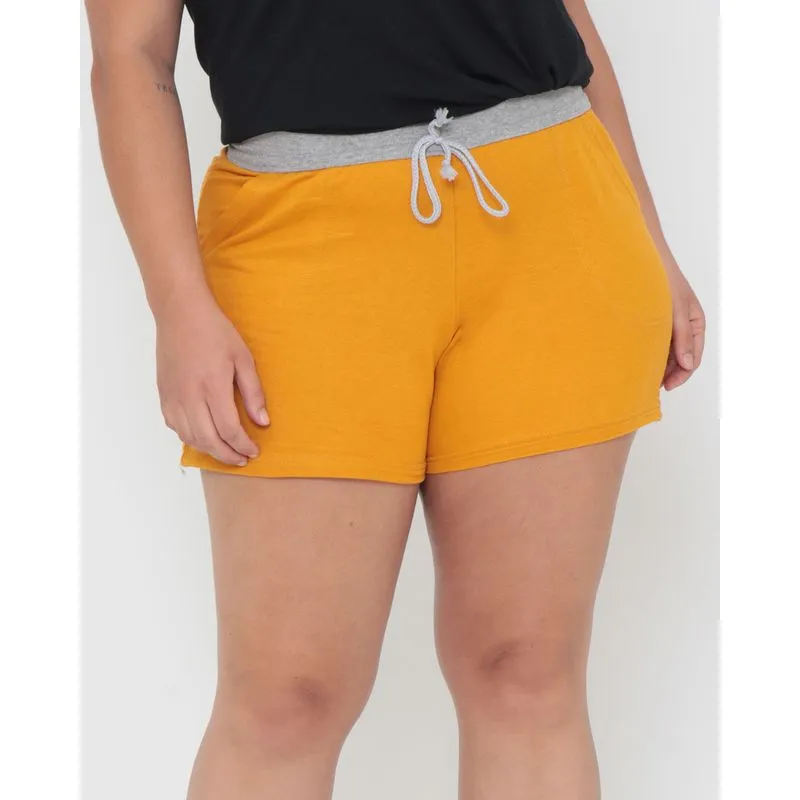Short Plus Size Feminino Moletinho Amarelo 11351000043116UN