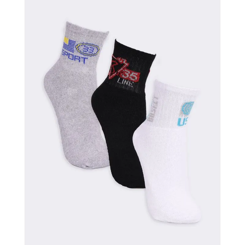 Kit 3 Pares De Meia Juvenil Cano Longo Com Estampa Sortida Branca Cinza Preta 33 A 37